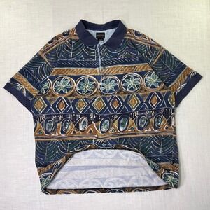 VTG Structure Mens Large Polo Shirt Blue Tribal‎ Abstract Geometric Cotton Pique